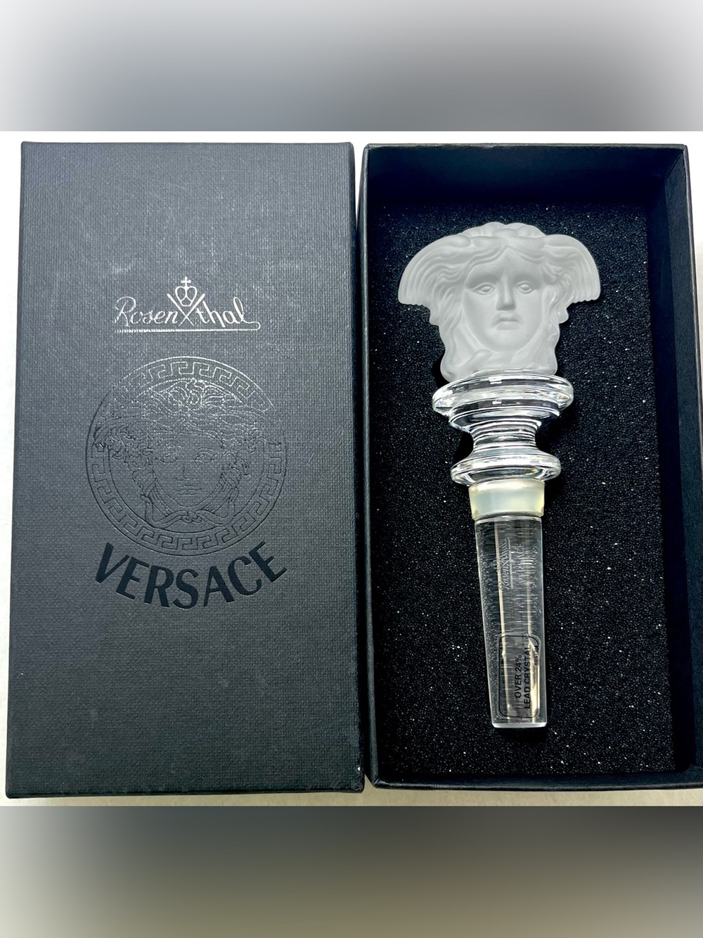 Versace Rosenthal Medusa Crystal Wine Bottle Stopper Clear Frosted Head NIB